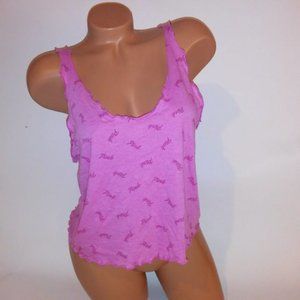 Victoria Secret PINK Crop Top Sleepwear Large Allover logo Pink Ruffled Hem Bust